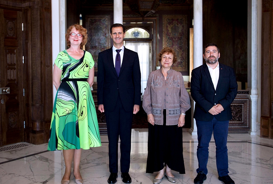 From the left: Yana Toom, Bashar al-Assad, Tatjana Ždanoka, Javier Couso Permuy