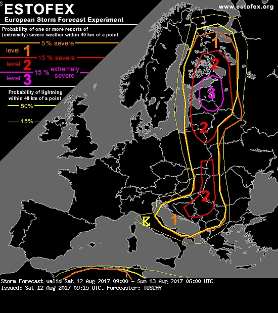 Brīdinājumi par stipriem negaisiem Eiropā