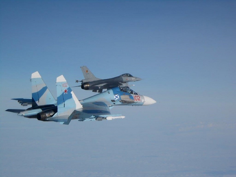 Belgian Air Force F-16 intercepts Russian Su-27