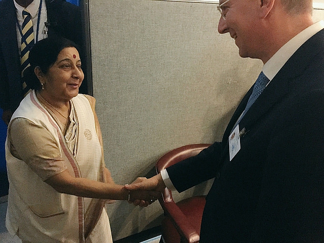 Indian foreign minister Sushma Swaraj meets Edgars Rinkevics in New York