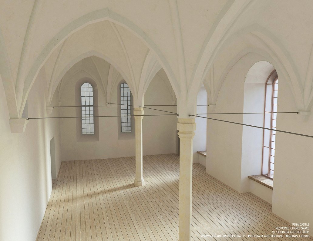 &quot;Rīgas pils kapelas telpas 3d attēls pēc oriģinālās proporcijas atjaunošanas,- pēc sekundārā pā...