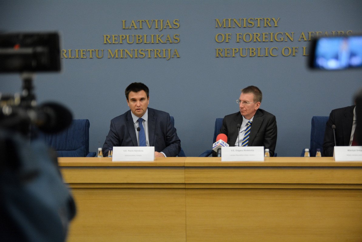 Ukraine Foreign Minister Pavlo Klimkin and Latvian Foreign Minister Edgars Rinkevics