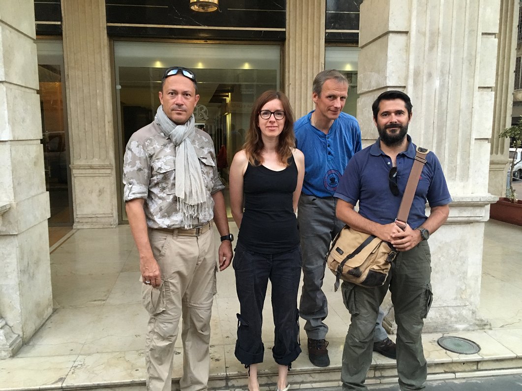 Attēlā Bruno Delands, Ina Strazdiņa un pētnieki Alepo pilsētā Sīrijā