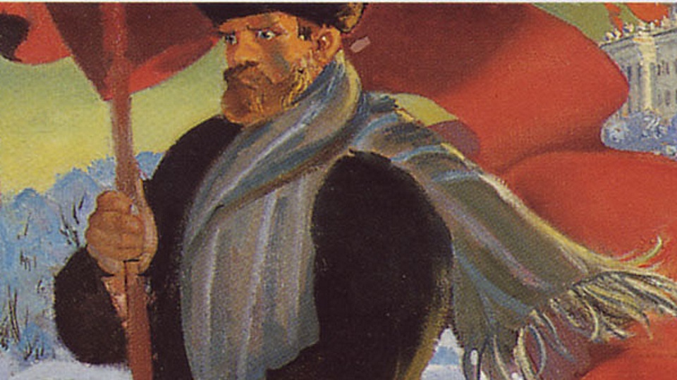 Fragments no B.Kustodijeva gleznas “Boļševiks”