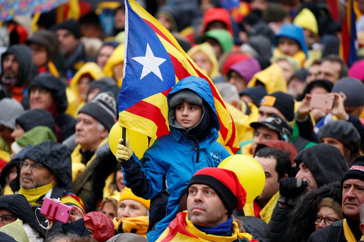 Pro-independence Catalans from all over Europe take part in a rally showing their support to ousted...