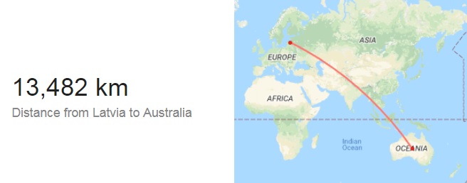 Distance from Latvia to Australia