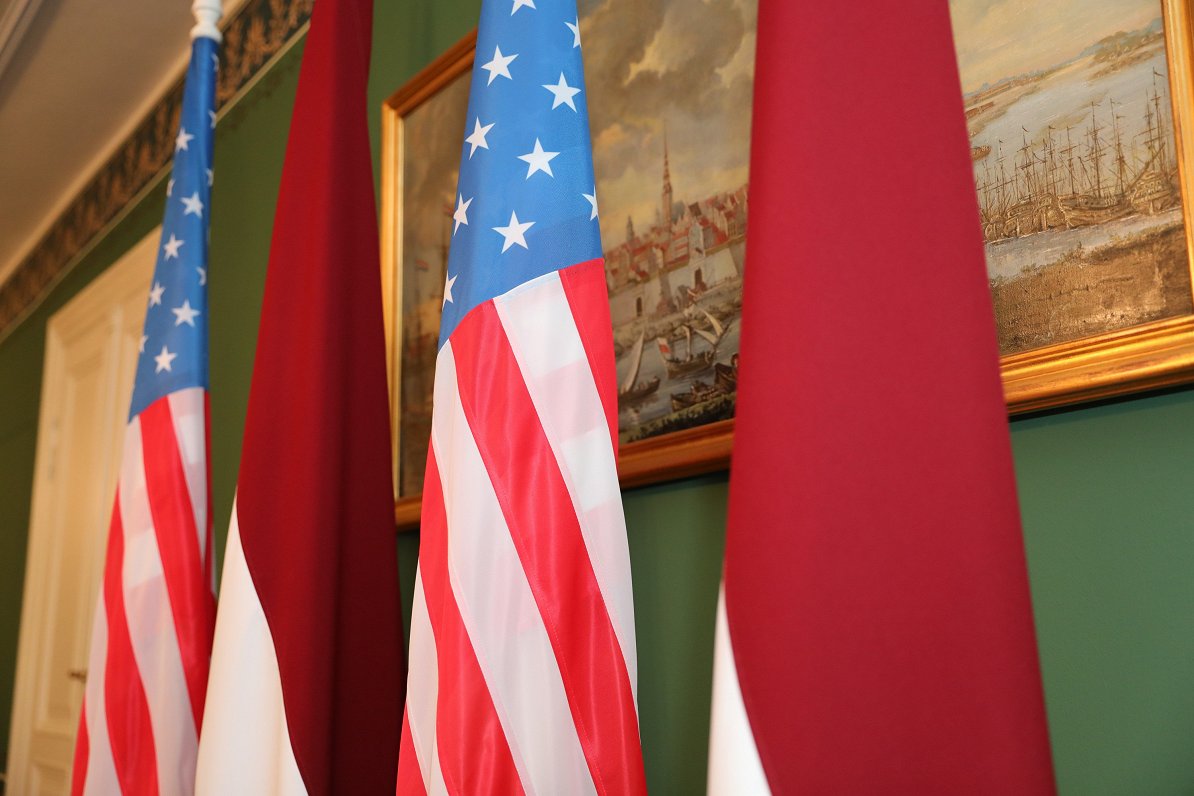 Flags of United States and Latvia