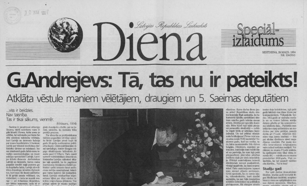 Ārlietu ministra Georga Andrejeva publiska atzīšanās sadarbībā ar VDK 1994.gada maijā bija pirmā (un...
