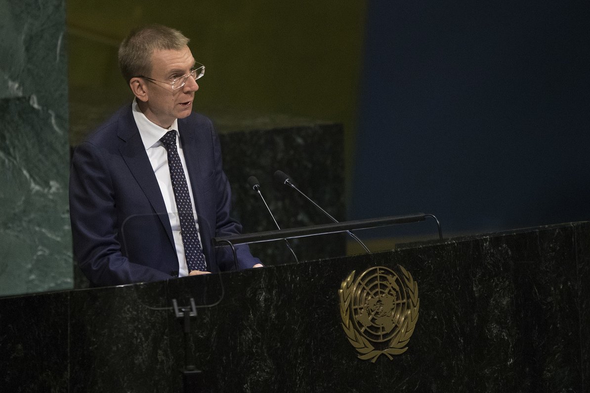Edgars Rinkēvičs uzrunā ANO Ģenerālo asambleju