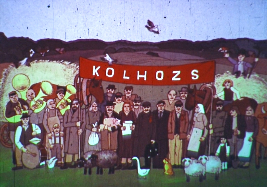 Still from the animated film, What's a Kolkhoz?