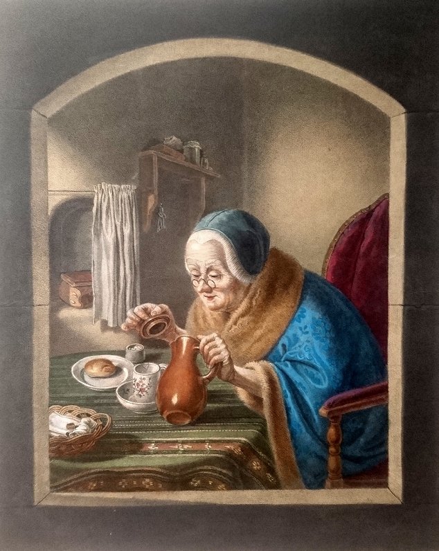 Heinrihs Papins. Brokastis (19. gs. sākums). Pēc Konstantīna Šrēdera gleznas.
