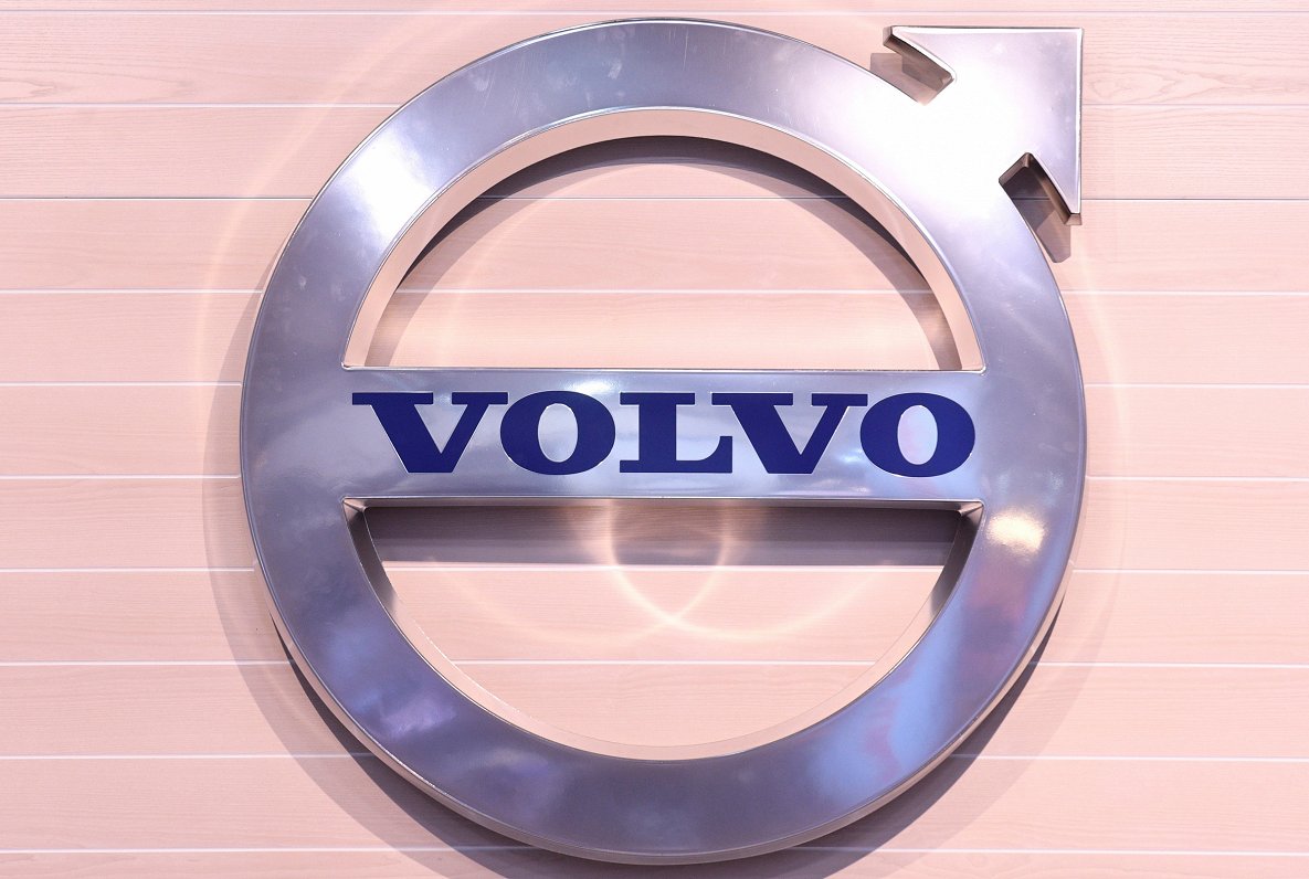 FILE PHOTO: The logo of Swedish truck maker Volvo is pictured at the IAA truck show in Hanover, Sept...