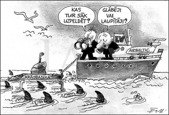 Ēriks Ošs. Karikatūra par Krājbanku un “airBaltic”. 2011