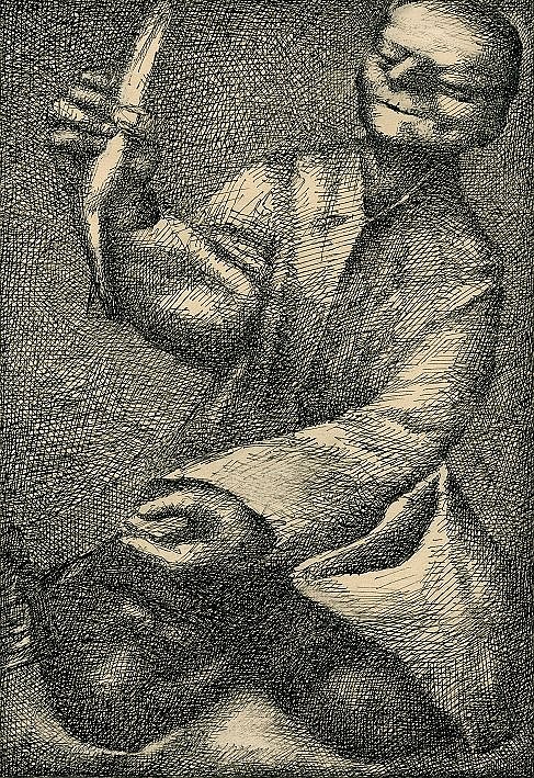 Emīls Melderis. Ilustrācija Antona Austriņa stāstam “Dzērvju zābaki”. 1944. Papīrs, tuša. LNMM kolek...