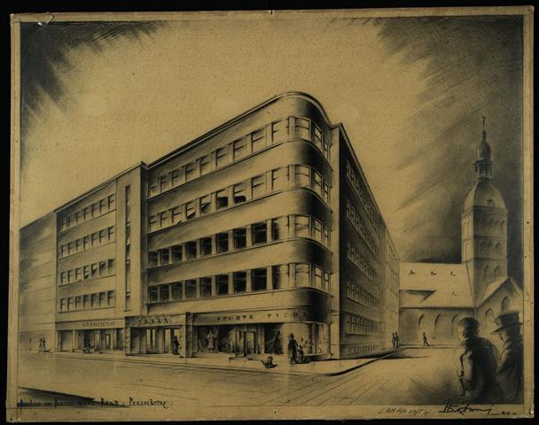 Pāvils Tums. Bankas un biroju nams Rīgā. 1939