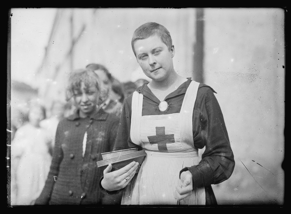 A nurse of the American Relief Organization in Rīga, summer 1919. The nurses had to shave their hair...