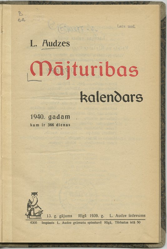 Mājturības kalendārs,1940. gadam