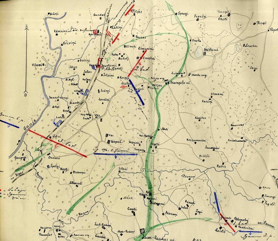 Landesvēra uzbrukuma shēma 2. Cēsu kājnieku pulka iecirknī 1919. gada 21. jūnijā