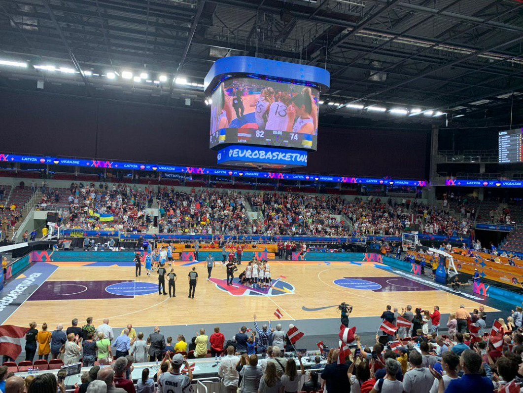 Latvijas un Ukrainas basketbola spēle Eiropas čempionātā