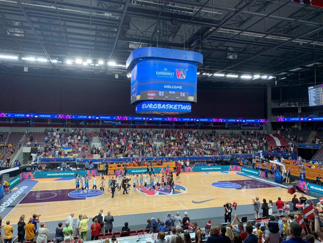 Latvijas un Ukrainas basketbola spēle Eiropas čempionātā
