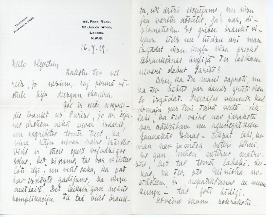 Margarētas vēstule Oļģerdam 16.07.1919.