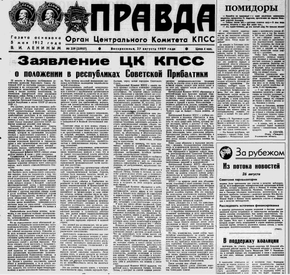 PSKP paziņojums izdevumā &quot;Pravda&quot; 1989. gada 27. augustā