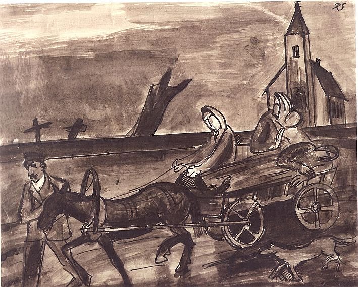 Romans Suta. Bēgļi. 1916. Papīrs, tuša. LNMM kolekcija