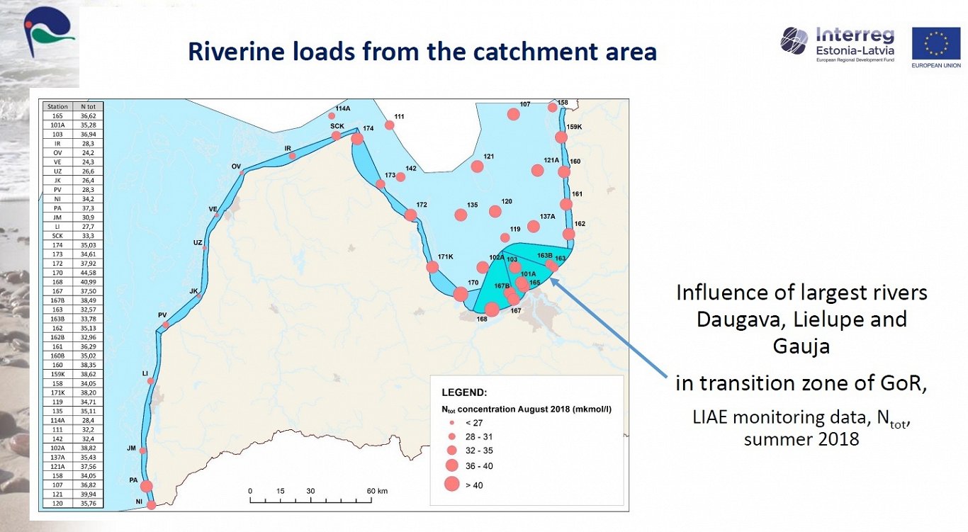 Kopējās slāpekļa koncentrācijas Baltijas jūrā 2018. gada augustā pēc LHEI monitoringa datiem.