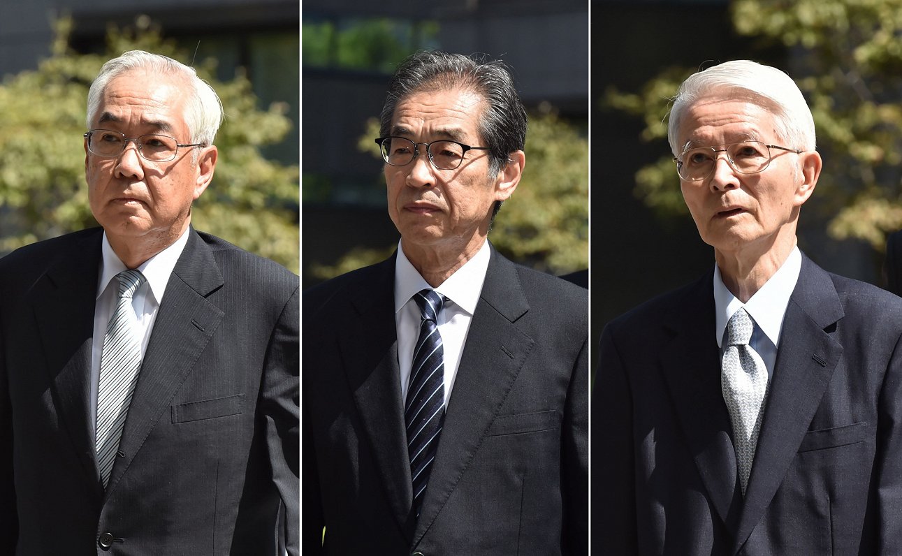 Bijušais TEPCO vadītājs Cunehiss Kacumata un divi viceprezidenti – Sakae Muto un Ičiro Takekuro 2019...