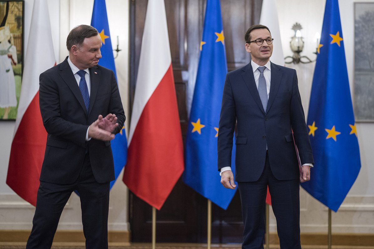 Polijas prezidents Andžejs Duda un Mateušam Moraveckim, 14.11.2019.