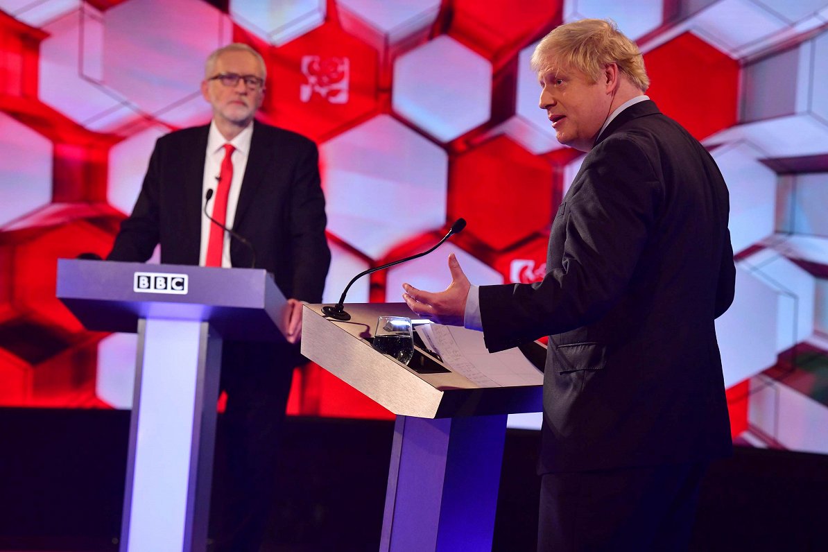Džeremijs Korbins un Boriss Džonsons TV debatēs pirms parlamanta vēlēšanām