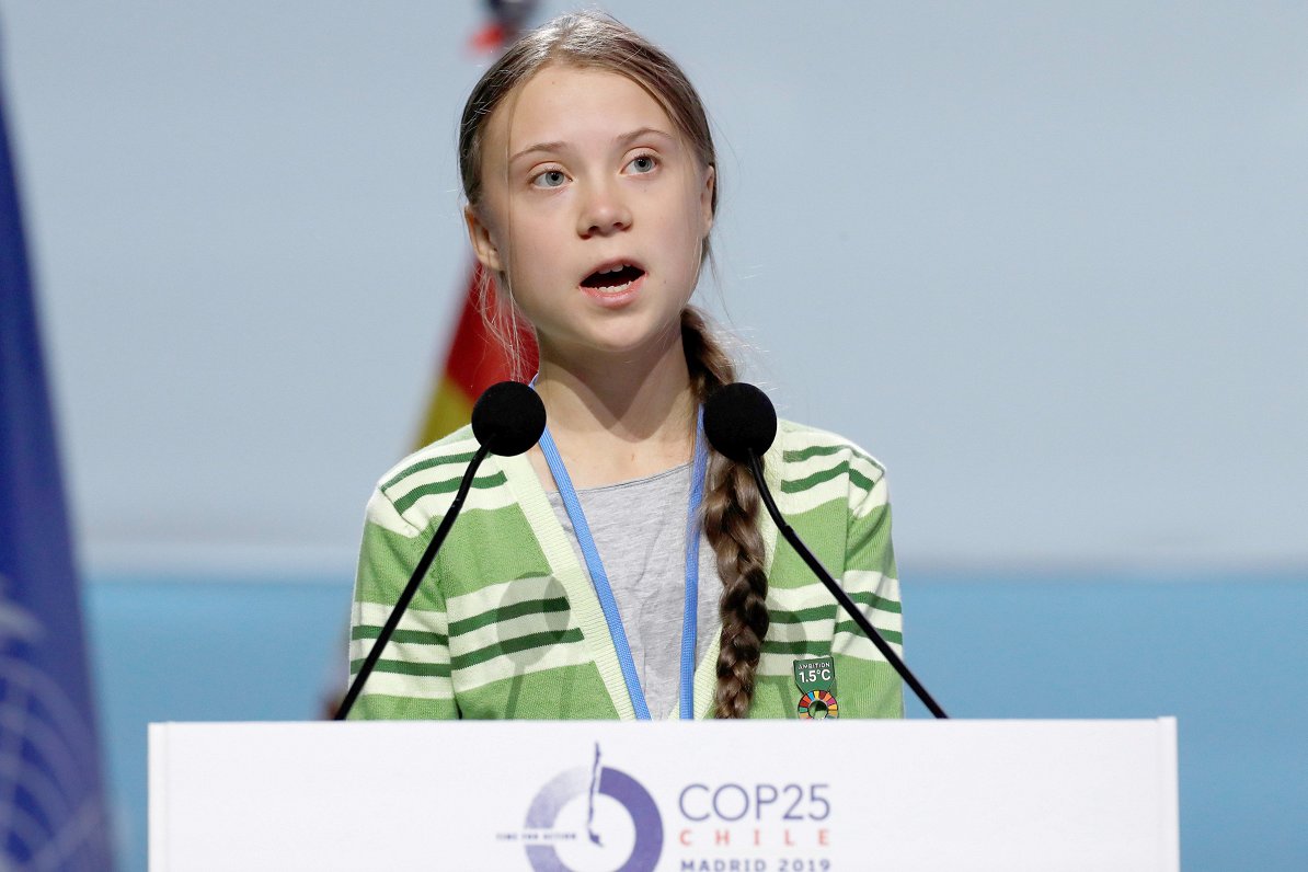 Zviedru klimata aktīviste Grēta Tūnberga ANO klimata konferencē Madridē, 2019. gada 11. decembris