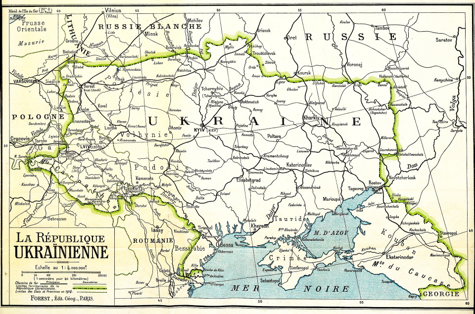 Ukrainas Tautas Republikas diplomātu piedāvātās valsts robežas 1919. gadā Parīzes miera konferencē.