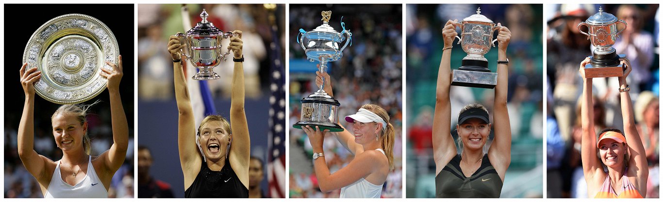 Marijas Šarapovas piecas &quot;Grand Slam&quot; trofejas