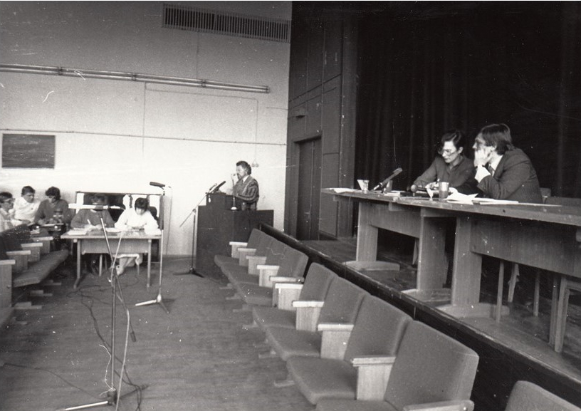 LTF Domes sēde Latvijas PSR Zinātņu akadēmijas telpās. Rīga. 1989. gada 22. aprīlis.