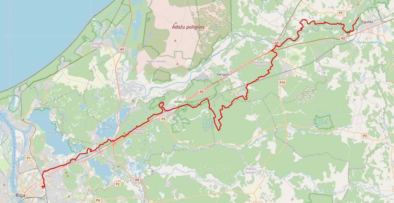 Taku skrējiena Sigulda-Rīga 79 km maršruts