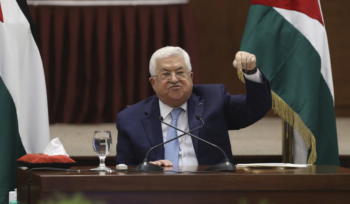 Attēlā Palestīnas prezidents Mahmuds Abass, 2020. gada 19. maijā