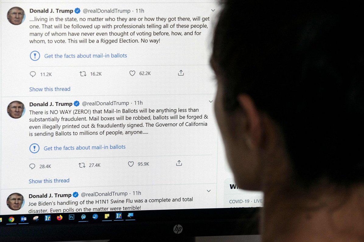 ASV prezidenta Donalda Trampa ieraksti mikroblogošanas vietnē “Twitter”, 2020.gada maijs.