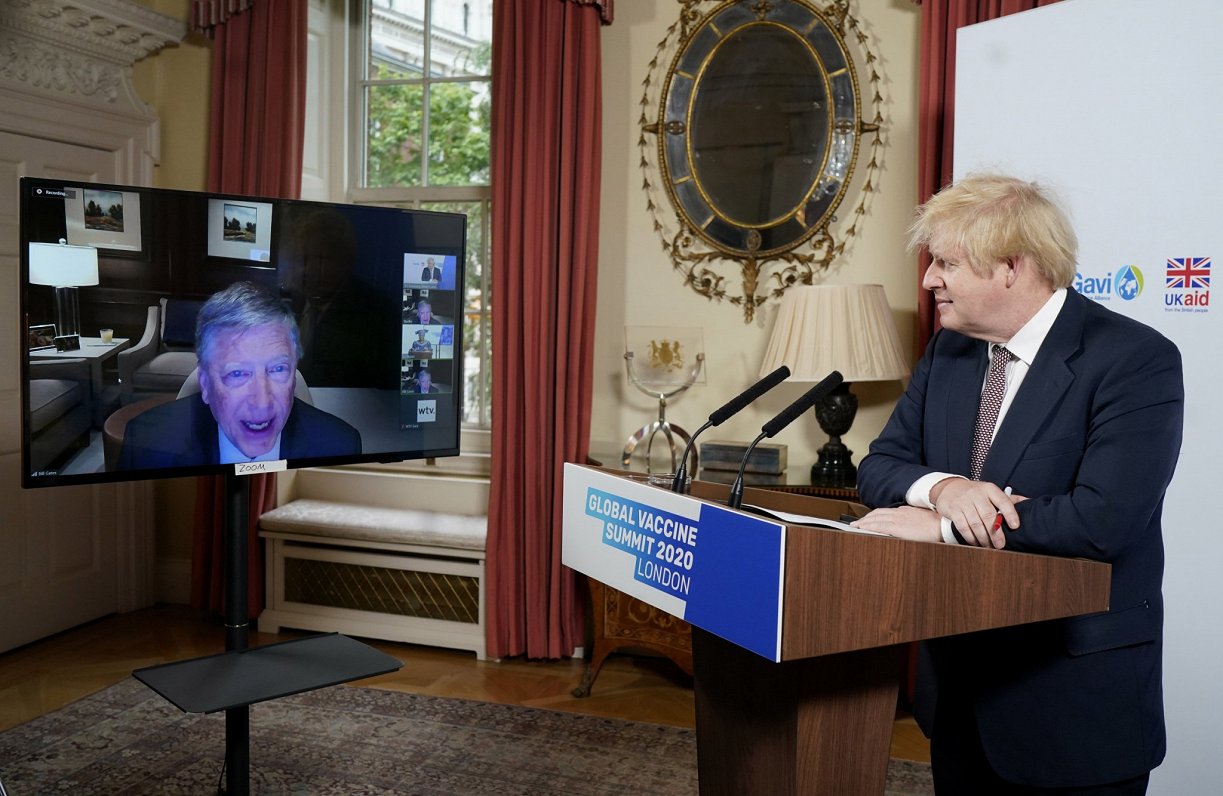 Apvienotās Karalistes premjerministrs Boriss Džonsons virtuālajā &quot;GAVI&quot; konferencē. 2020....