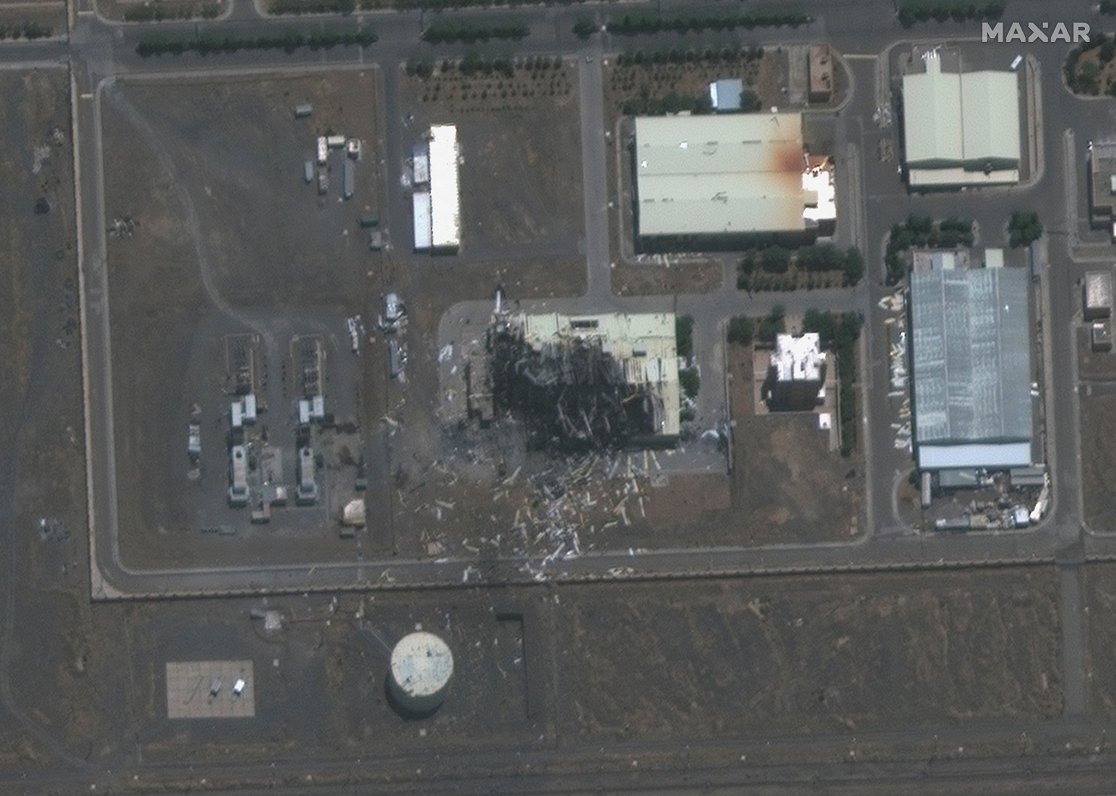 Satelīta attēls no sprādziena vietas Natanzā. 2020. gada 8. jūlijs.