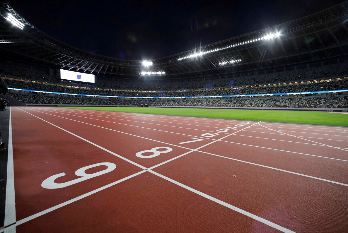 2020. gada Tokijas Olimpisko spēļu stadions. 2020. gada 20. jūlijs.