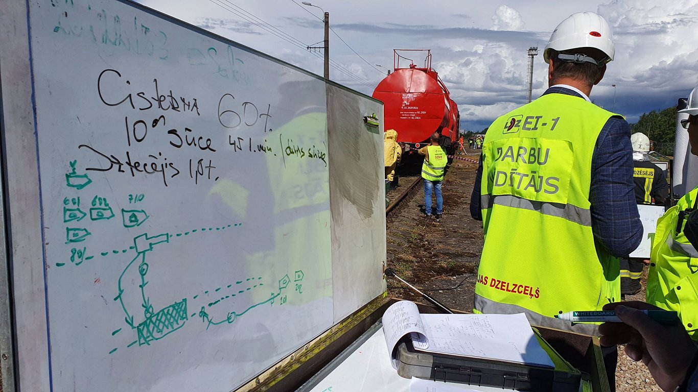 Mācībās Šķirotavas stacijā imitē ekoloģisko katastrofu uz dzelzceļa