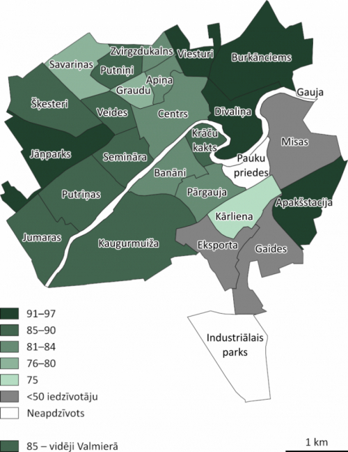 Valmiera neighborhoods (Latvian population percentage)