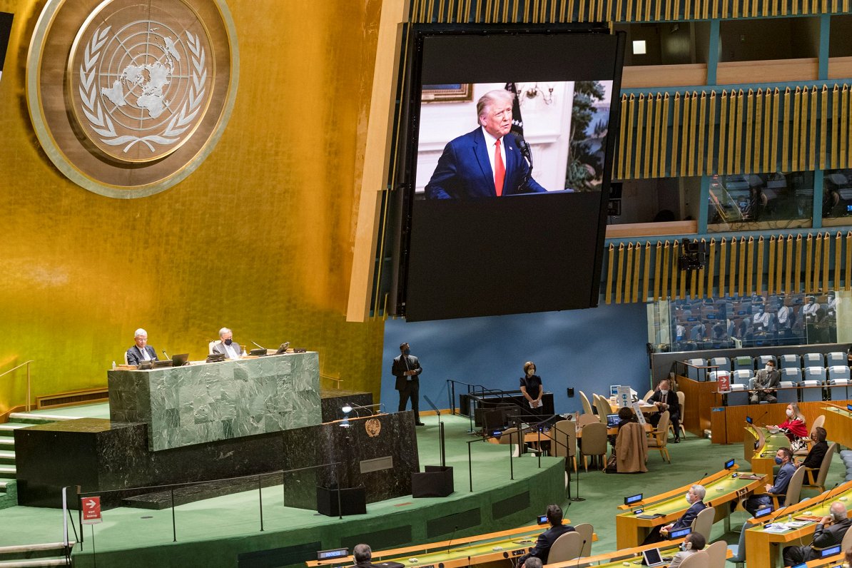 Donalda Trampa uzruna ANO asamblejā. 2020. gada 22. septembris.