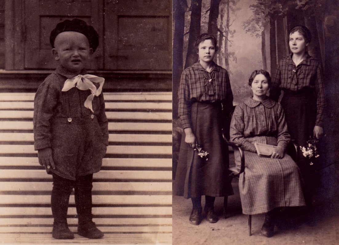 Pa kreisi - Arvīds Smilgzieds (1931–2018) 1934. gadā. Pa labi - Vidū Indriķa juniora (1862–1920) sie...