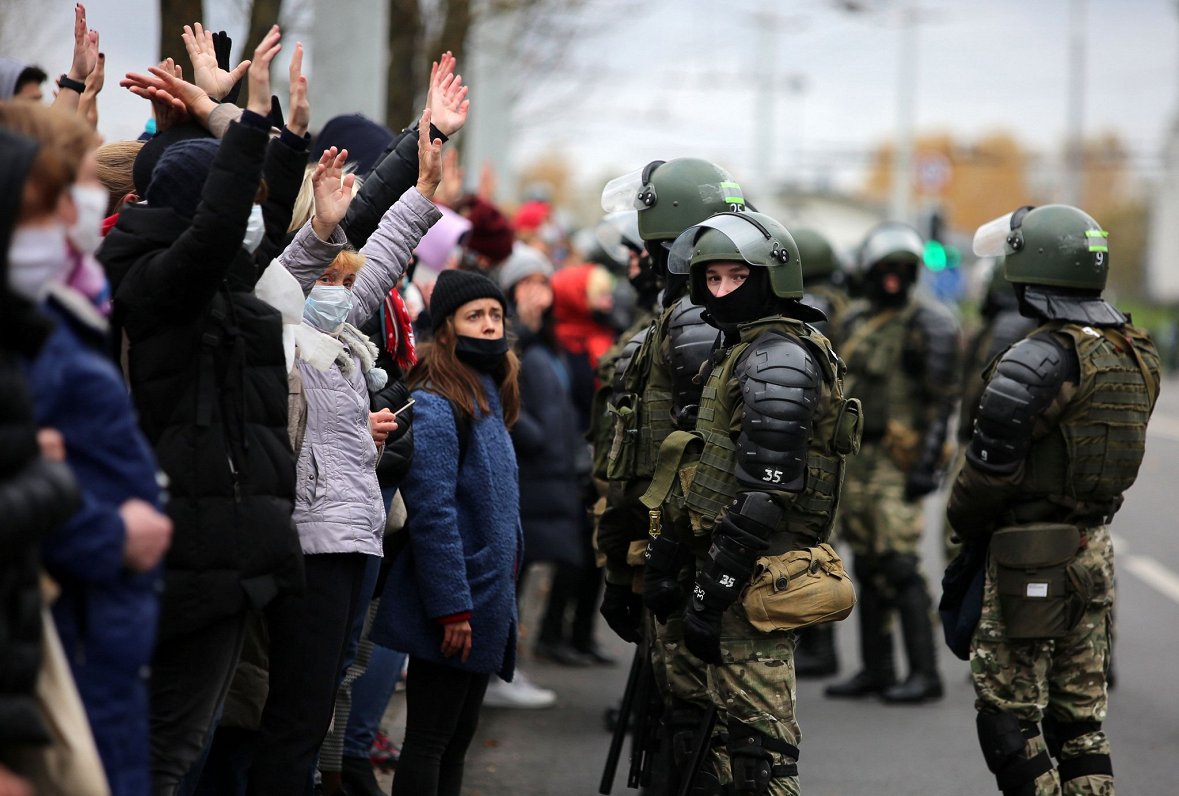 Protesti Baltkrievijas galvaspilsētā Minskā. 2020. gada novembris.