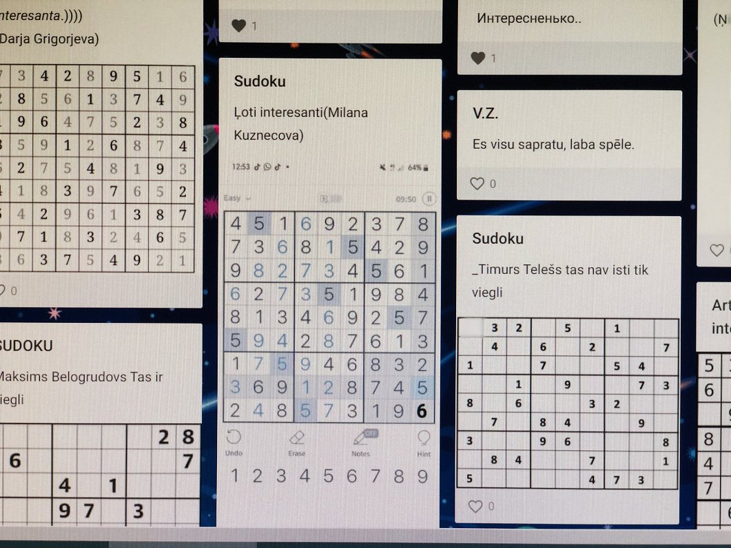 Un Sudoku spēles uzdevuma rezultāts - izvietots uz Padlet sienas