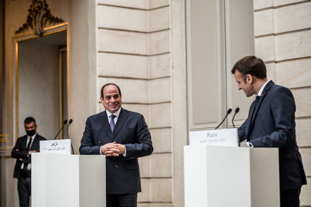 Ēģiptes prezidents Abdelfatahs al Sisi un Francijas prezidents Emanuels Makrons, 07.12.2020.
