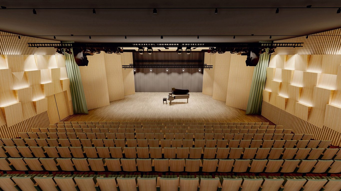 Emīla Dārziņa mūzikas skolas atjaunotās koncertzāles vizualizācija