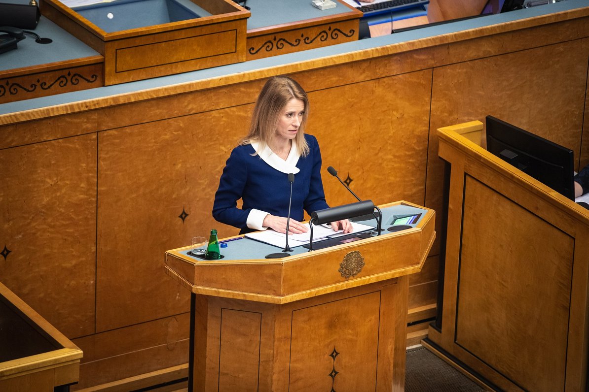 Igaunijas Reformu partijas priekšsēdētāja un jaunās valdības vadītāja Kaja Kallasa. 2021. gada 25. j...